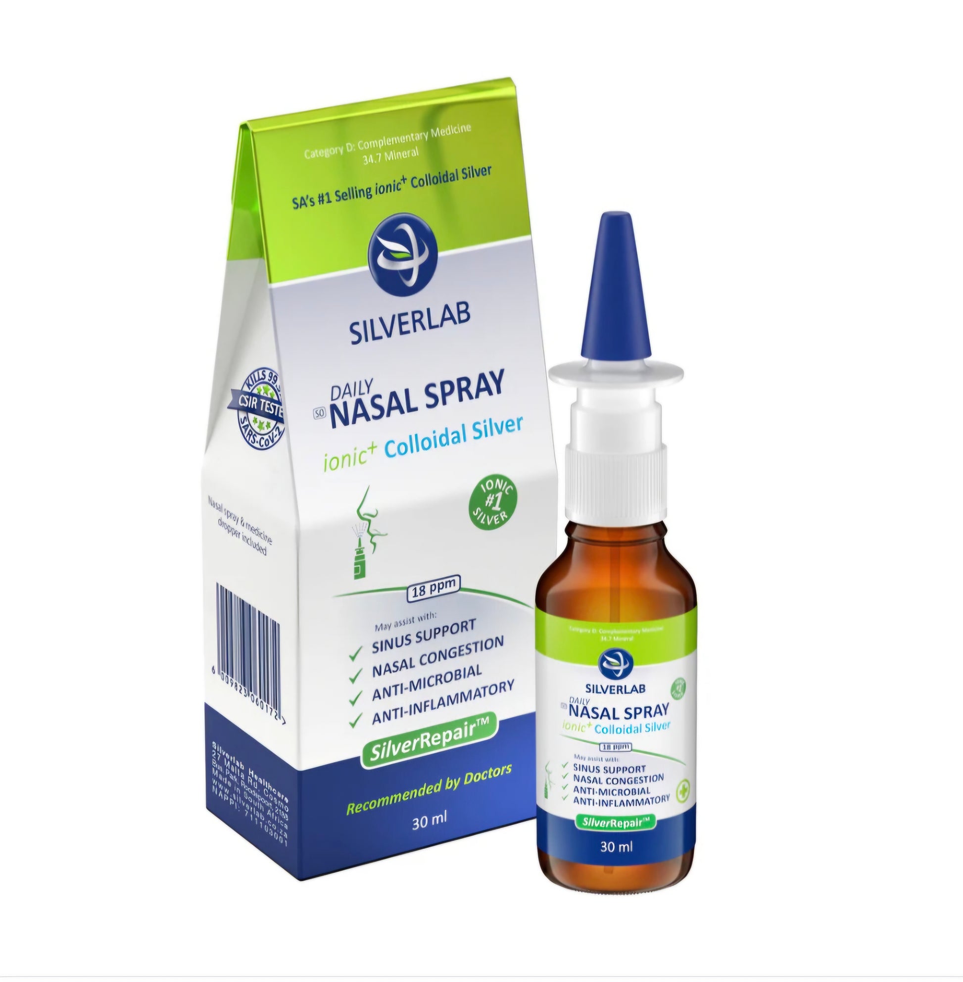 Colloidal Silver Nasal Spray Bottle and Packaging