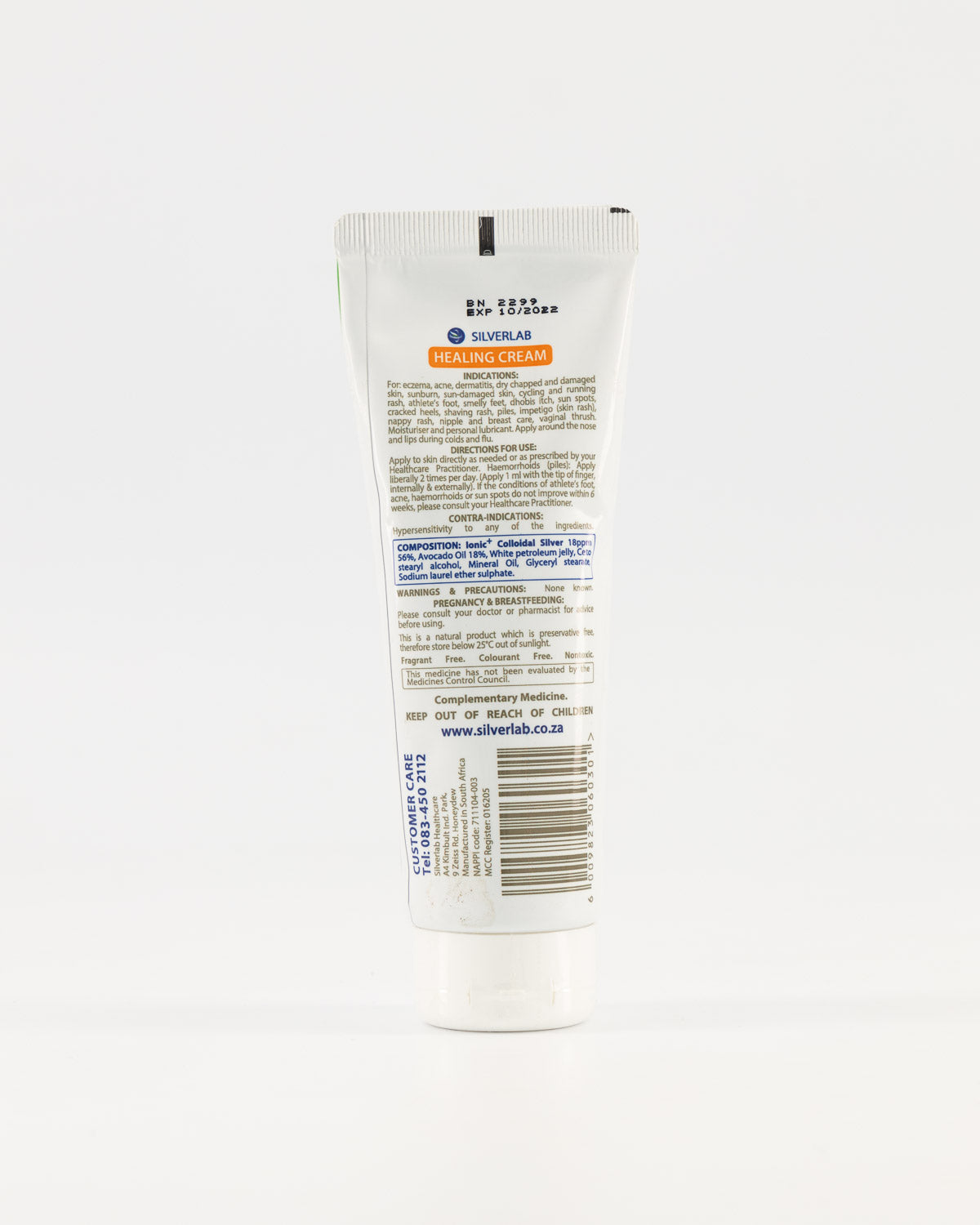 Silverlab Colloidal Silver Healing Cream Tube Indications & Directions for use